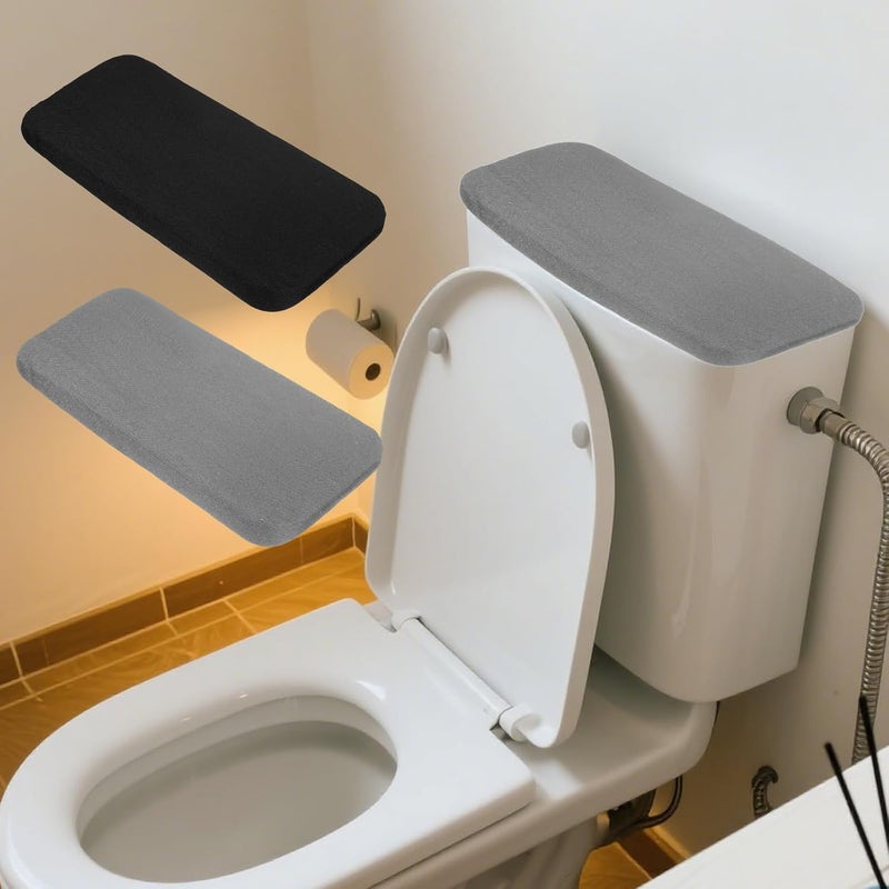Bruislard 2 Pcs Toilet Tank Cover, Universal Toilet Tank Lid, Washable Toilet Tank Lid Cover, Soft and Absorbent with Elastic Bottom for Bathroom Decor Accessories (Black, Gray) - Image 4